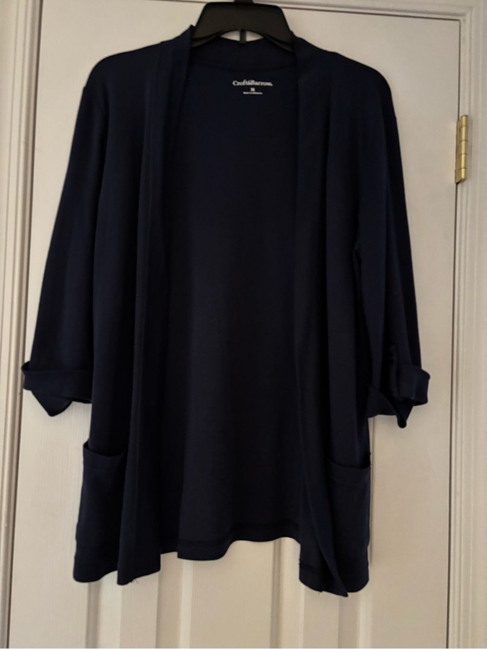 croft and Barrow Navy Open-Front Roll-Tab Cardigan